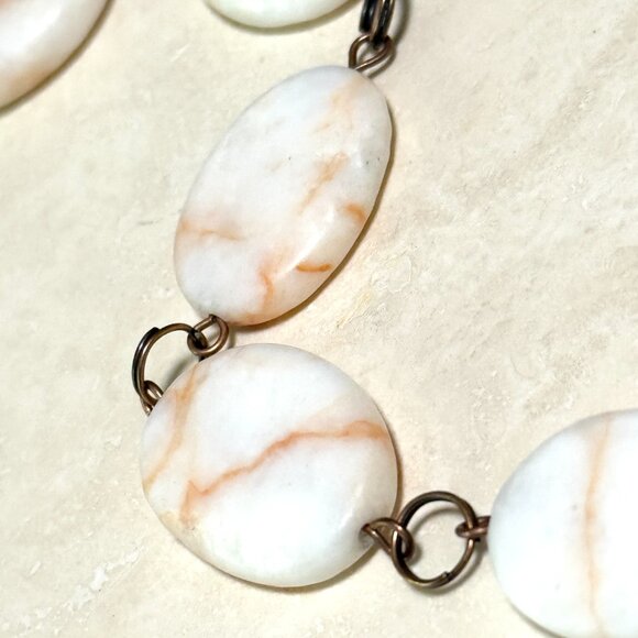 2/$20, Red Vein White Marble Bracelet, Large Genuine Gemstone + Copper Links - Picture 5 of 12